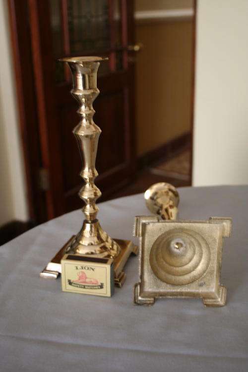 Pair Square Base Brass Candle Holders.