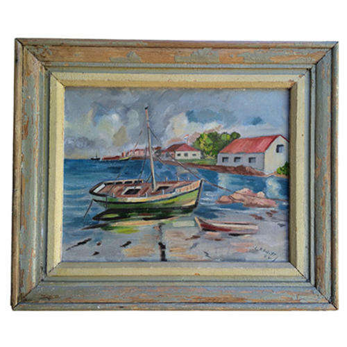 Crazy R1 start!! Original 1954 oil on canvas by C.R. Hallett, in original frame