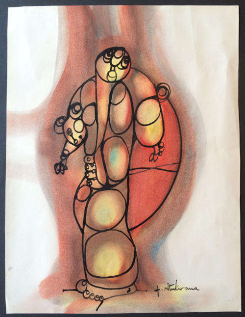 SA artist Hargreaves Ntukwana, oil & ink on paper, unframed 360x270mm