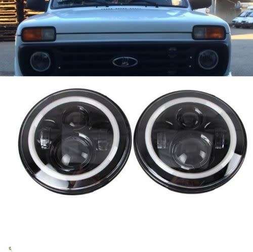 4x4 urban Niva Headlight 7" Round Halo Headlight With DRL Angel Eyes For Jeep