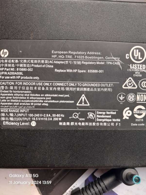 ORIGINAL HP CHARGER BLUEPIN 200W