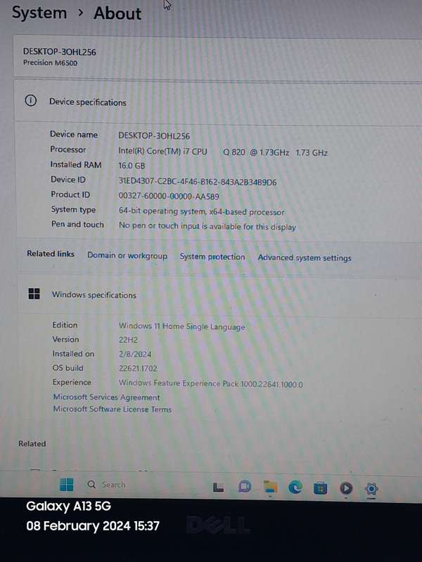 16GB RAM DELL PRECISION M6500 CORE i7  Q820 WITH 2 HDD