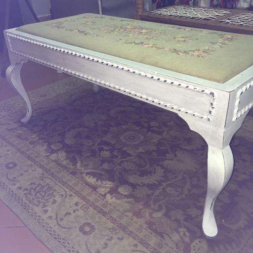 Vintage French look ottoman with original tapestry