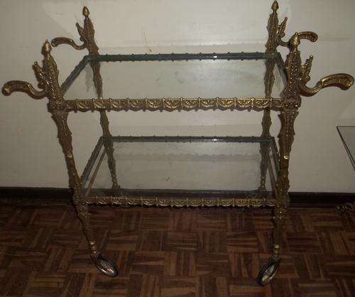 HEAVY AND SOLID, CASTED BRASS TEA TROLLEY-MAYBE 1900'S