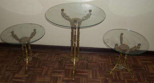 3 X HEAVY AND SOLID, CASTED BRASS SIDE TABLES-MAYBE 1900'S