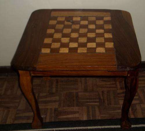 OLD HANDMADE TEAK BALL AND CLAW CHESS TABLE