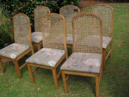 6 DINING ROOM OAK (?) CHAIRS