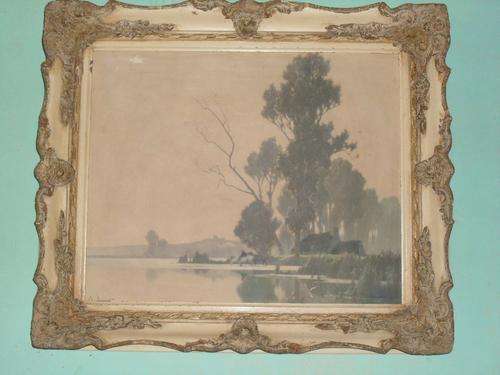 ANTIQUE GILDED FRAME WITH OLD FRENCH PRINT (NO GLASS)