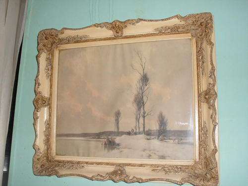 ANTIQUE GILDED FRAME WITH OLD FRENCH PRINT (2)