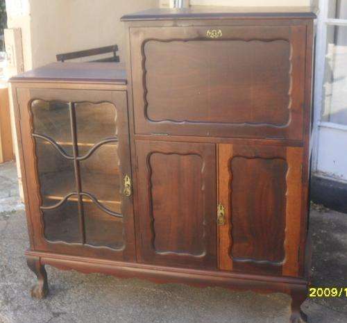 VINTAGE IMBUIA BALL & CLAW DISPLAY CABINET AND WRITING DESK