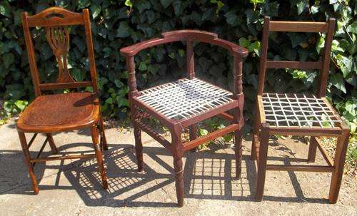 3 X VERY OLD CHAIRS, INCLUDING RIEMPIES CORNER CHAIR.