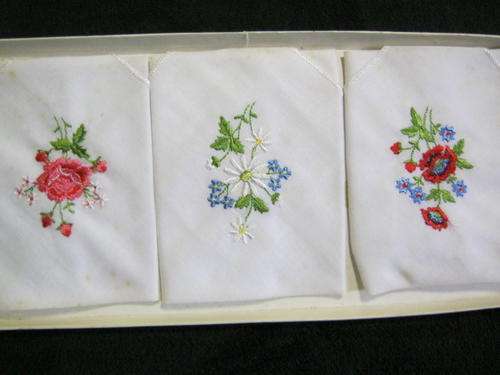 Three Embroidered Handkerchiefs (Collectable)