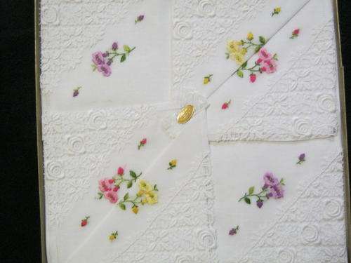 Six Embroidered Swiss Handkerchiefs (Collectable)