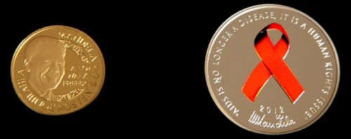 Mandela Red Ribbon 1/2oz gold plus silver commemorative medal twin set