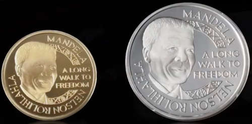 Mandela Red Ribbon 1/2oz gold plus silver commemorative medal twin set