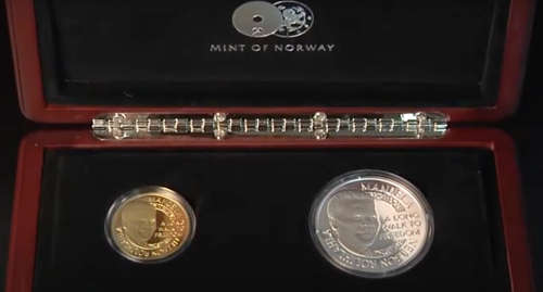 Mandela Red Ribbon 1/2oz gold plus silver commemorative medal twin set