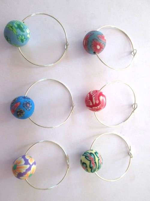 Wine glass ring charms - clay ball bead set