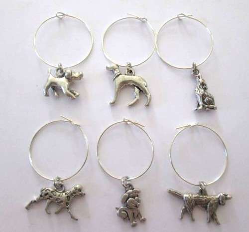Wine glass ring charms - Dog charms