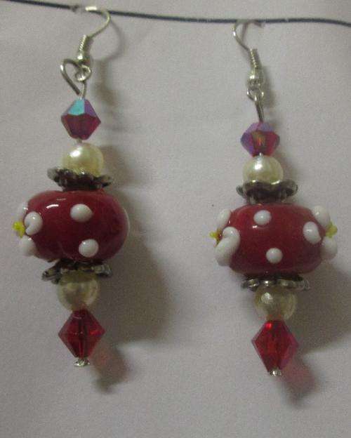 Exclusive Hand Crafted Jewelry - Red with white polka dot earrings
