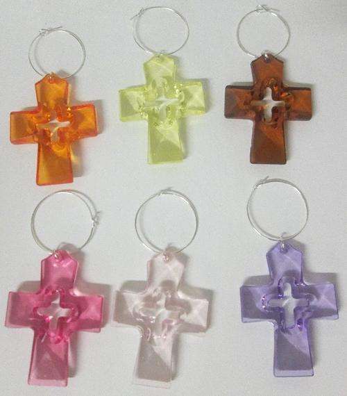 Wine glass ring charms - cross