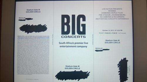 Rihanna soccer city concert SOLD OUT GOLDEN CIRCLE tickets (free postage)