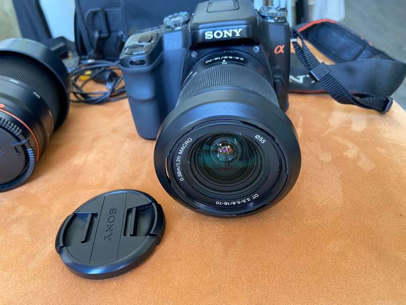Sony Alpha A100 Digital SLR Camera, 18-70mm + 300mm Telephoto Lenses + Bags
