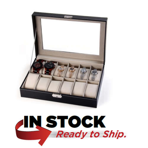 12 Grids Watch Display Case PU Leather Jewelry Storage Box Organizer : Perfect Timing