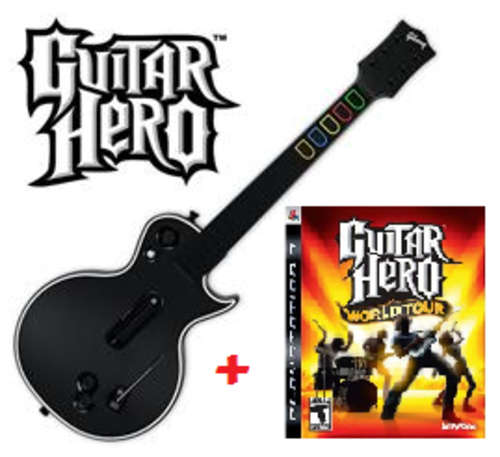 Official 'Guitar Hero' Les Paul Wireless Guitar + World Tour - PS3 Game + Accessory Combo