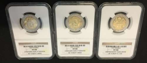 2008 S.Africa 5R Mandela 90th Birthday by NGC, 1 MS67, 5 MS66 .