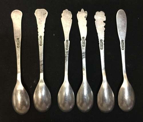 6X Antique Silver Plate Souvenir "  FLOWER " Spoon/4 1/2" - F-SOLA-90( 100g)