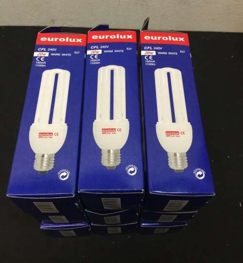 eurolux warm white 20w 240v  E27  50Hz Electronic Lamp, 9 Lamp For 1 Bid.