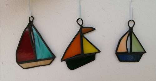 ### STAINED GLASS - "SAIL BOATS" - Set of three ###