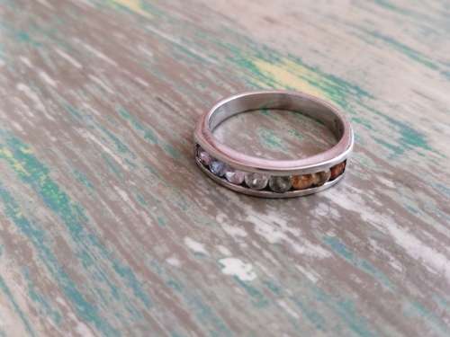 ### ETERNITY RING: Rainbow 9 Ct white gold ring with variety of genuine gemstones ###