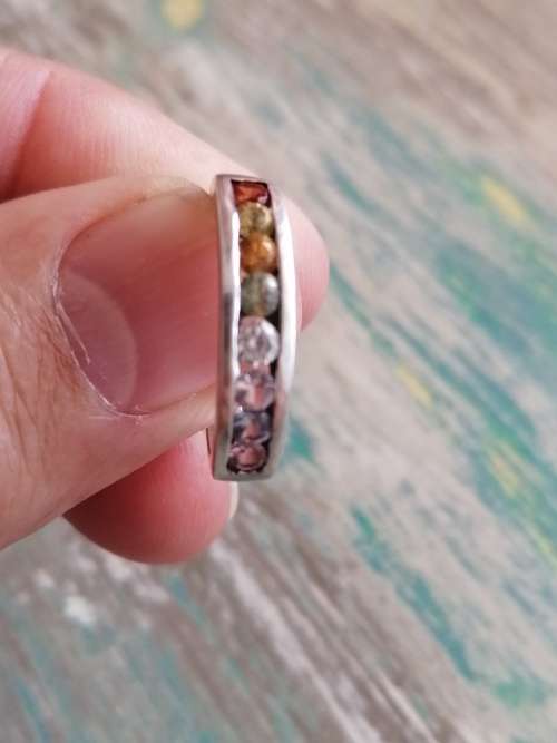 ### ETERNITY RING: Rainbow 9 Ct white gold ring with variety of genuine gemstones ###
