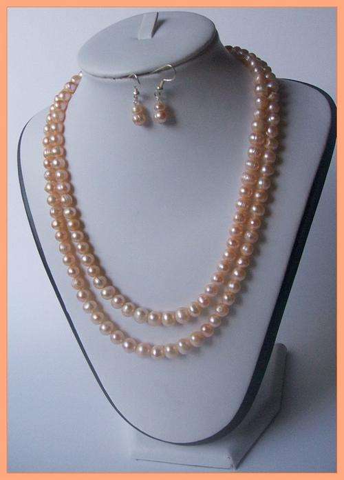 Genuine two strand peach freshwater pearl necklace, free earrings!