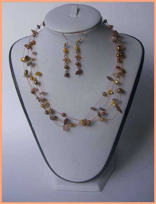 Genuine 5 strand Autumn colors floating freshwater pearl necklace, free earrings!