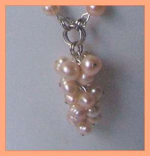 Genuine peach freshwater pearl necklace with cluster pendant, free earrings!