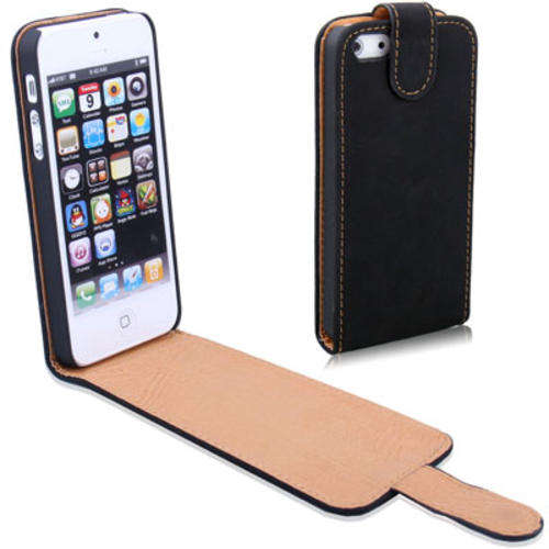 Iphone 5 Vertical Flip Leather Case Black