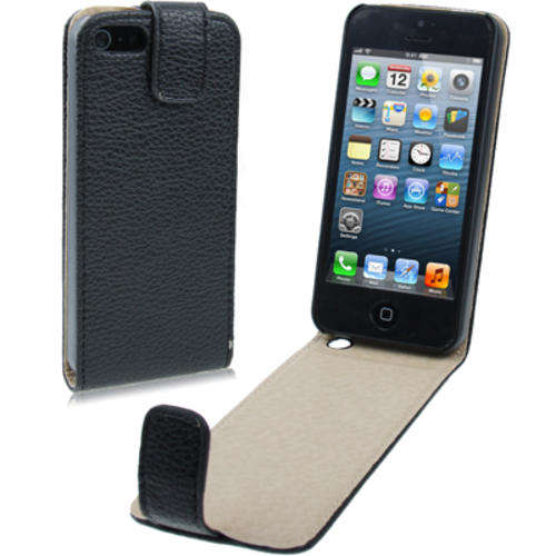Iphone 5 Litchi Texture Leather Vertical Flip Case Black