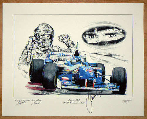 HAND SIGNED Damon Hill F1 Canvas Painting by Bunnett & Neubauer , Limited Edition, with C.O.A
