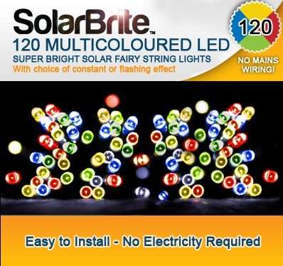 Solar Brite Multi Coloured Solar Fairy Lights 120 LED Super Bright Decorative String,