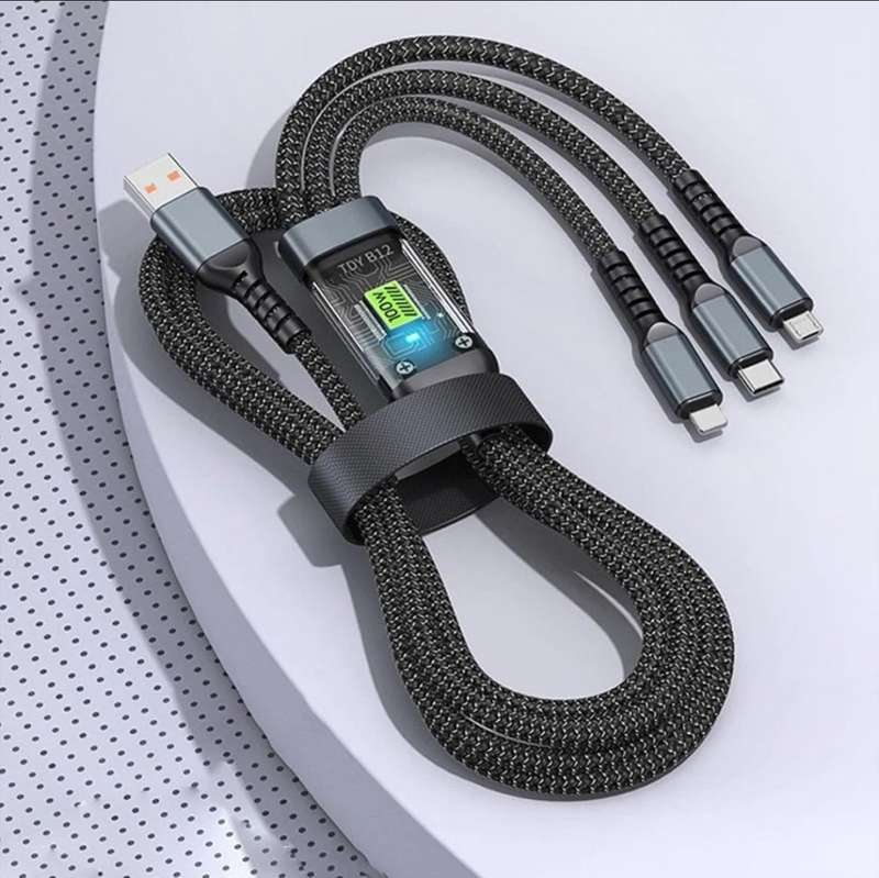 Transparent Luminous Braided Super Fast 3 In 1 6A Cable-1.2M