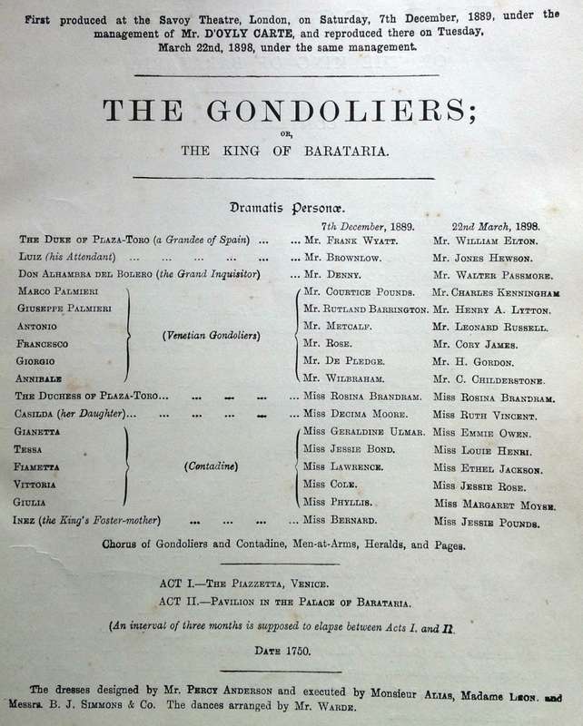 Vocal Score of The Gondoliers or The King of Barataria - Book signed by G Maskew Miller