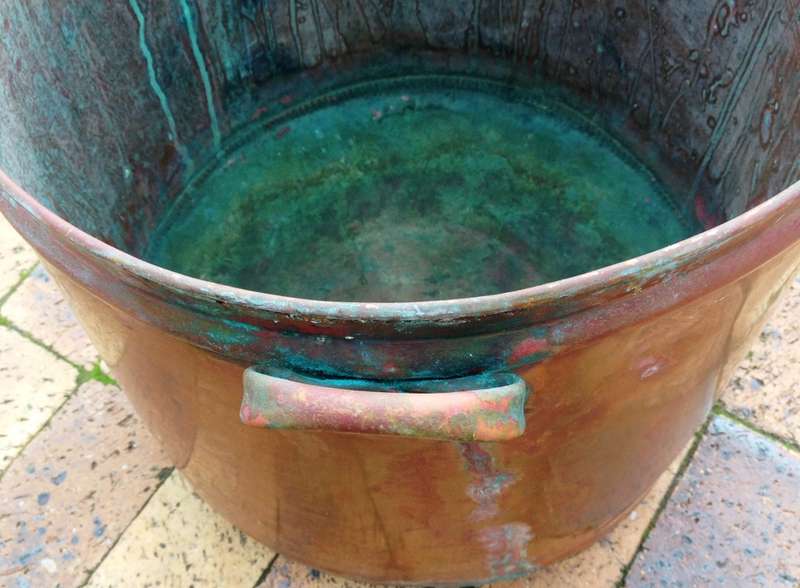 Vintage large copper and brass cauldron
