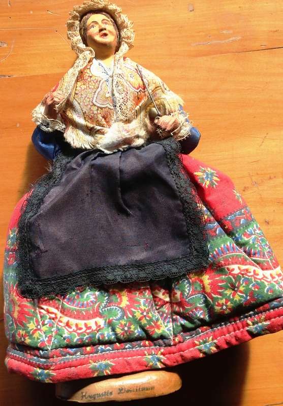 Original vintage terracotta doll made in France by Huguette Devillaine, Santonnier - signed