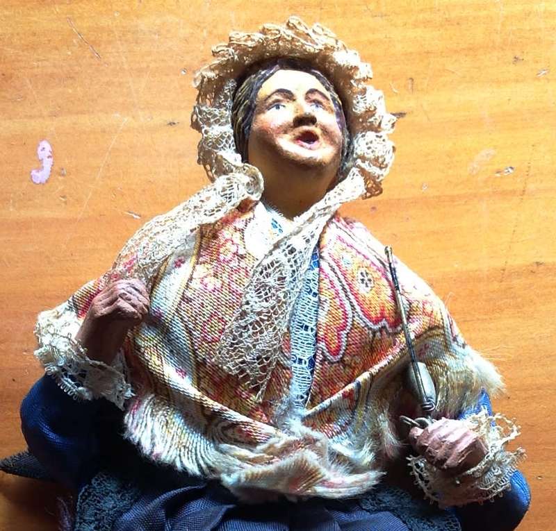 Original vintage terracotta doll made in France by Huguette Devillaine, Santonnier - signed