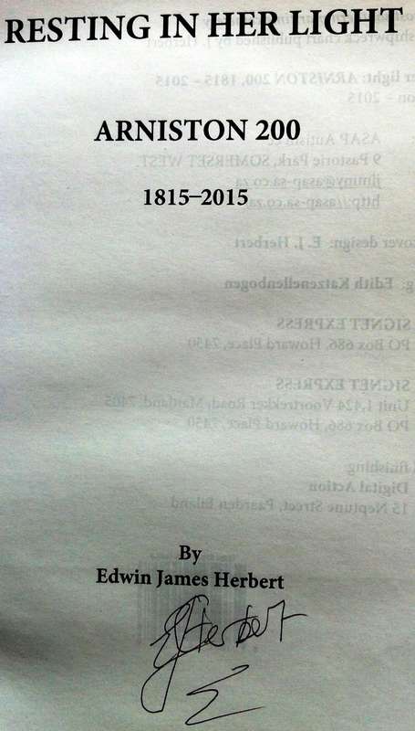 Resting in her Light - Arniston 200 - 1815 to 2015 - EJ Herbert - Book signed by Author