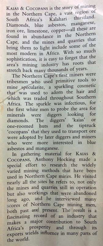 Kaias & Cocopans - the story of mining in South Africa's Northern Cape - Anthony Hocking