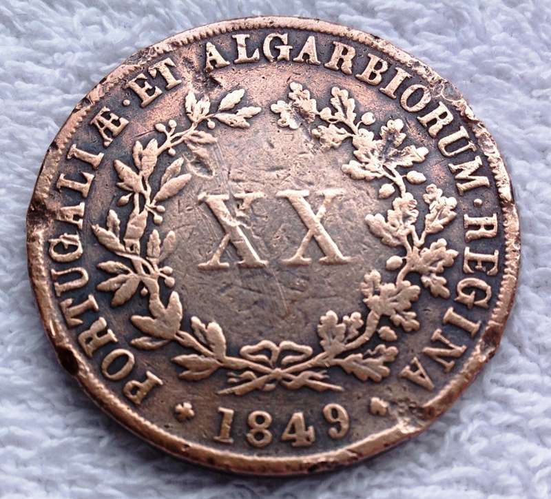 Vintage Copper Coin Kingdom of Portugal 1849 20 Reis