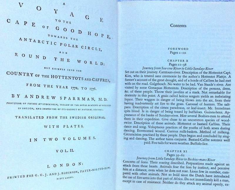 Anders Sparrman - Travels in the Cape - Van Riebeeck Society 1772 - 1776 - Volumes 1 & 2